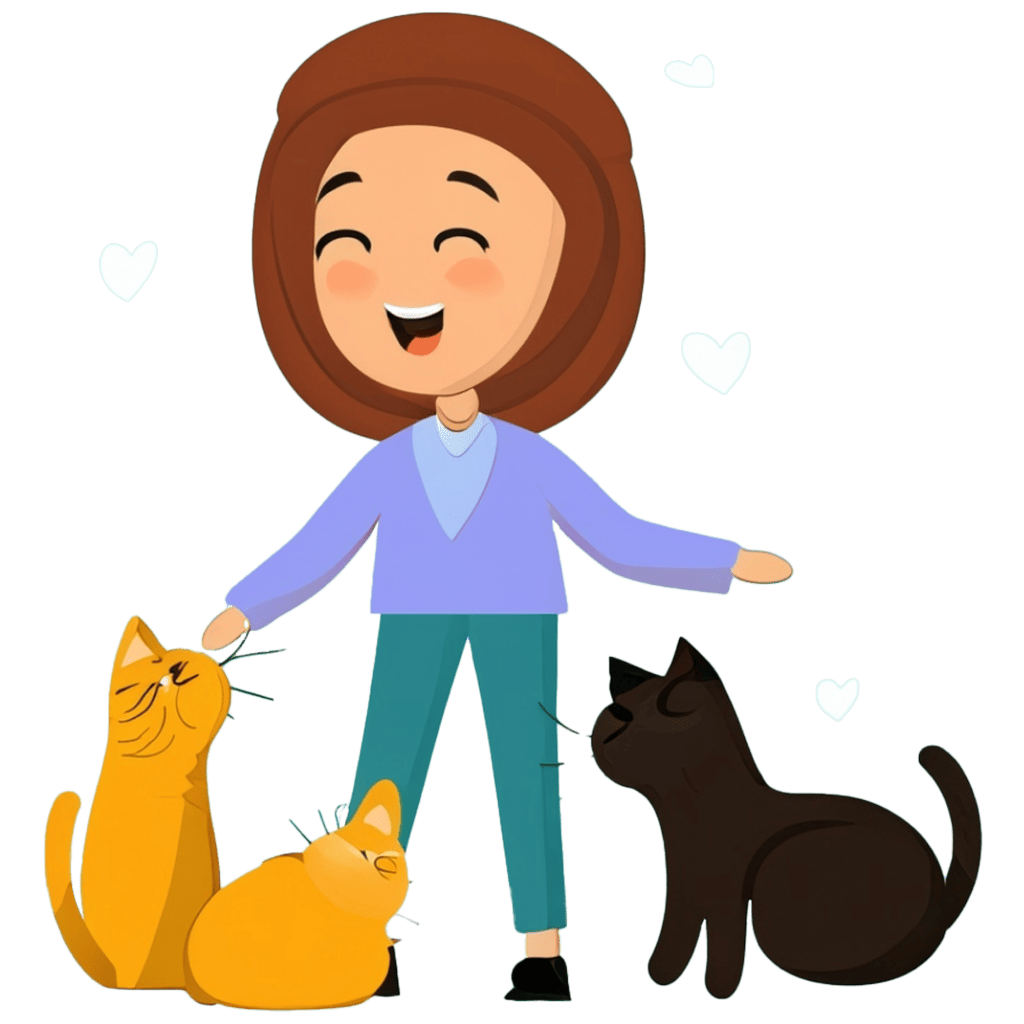 happy woman playing with her cats - clipart