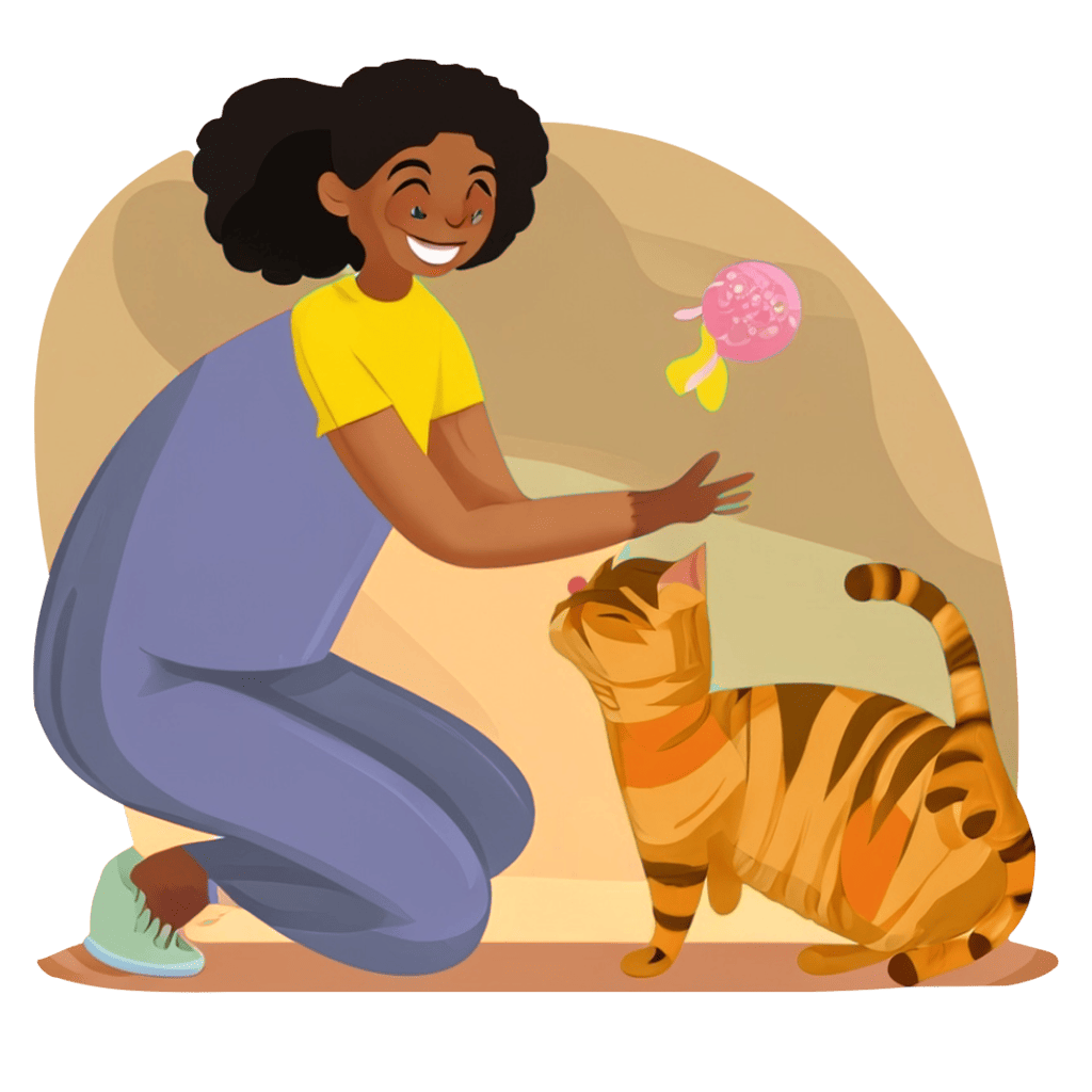 woman playing with her cat clipart